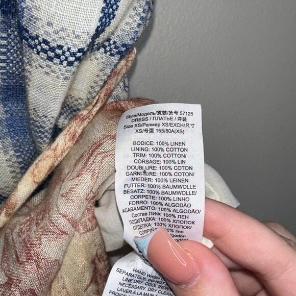 Tory Burch Tasseled Patchwork Printed Linen Midi Dress Far Away Size XS - Picture 6 of 8